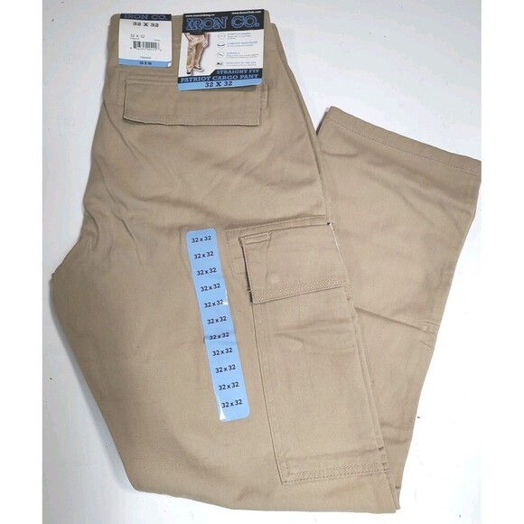 Iron Co. Mens Patriot Cargo Pants Size 32x32 Khaki Stretch Fabric Comfort Waist - Picture 1 of 6